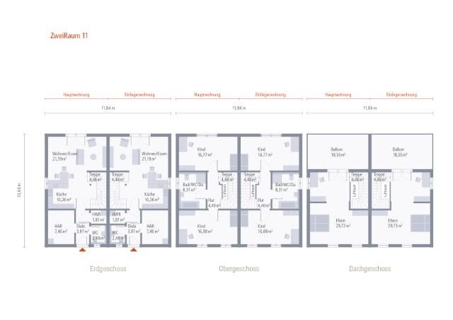 Ein Haus mit 3 Etagen für 2 Familien ! Nur 358.000,-€ anteilig je Familie/Wohnung/Grundstück !