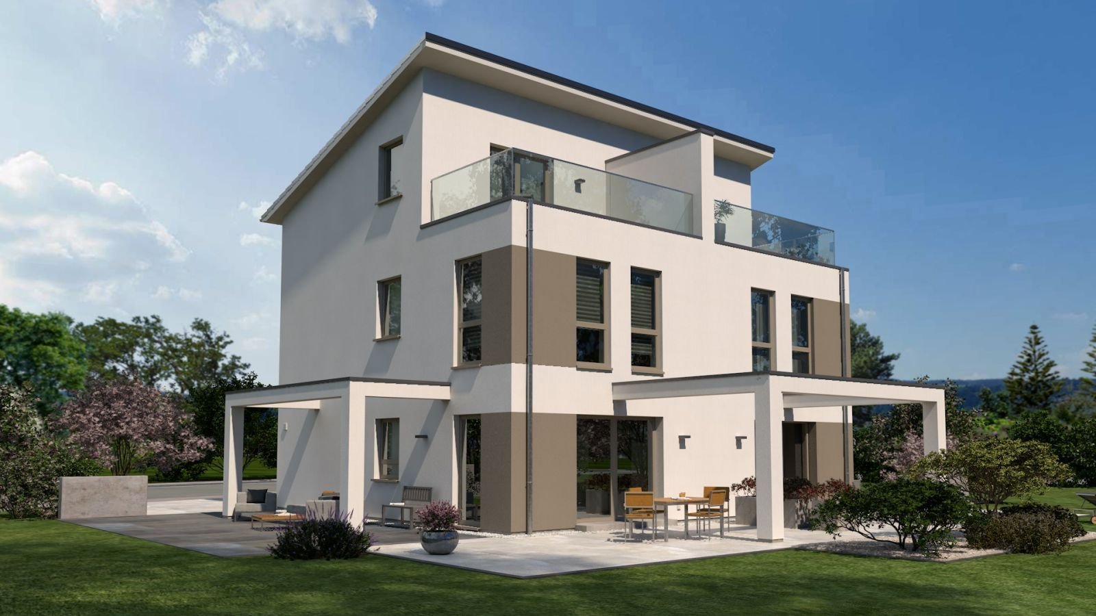 GEHOBENES DOPPELHAUS AUF 2,5 ETAGEN