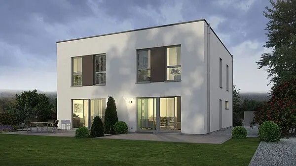 Das Zweifamilienhaus mit Flachdach für 377.000,-€ für eine Haushälfte mit halben Grundstück !