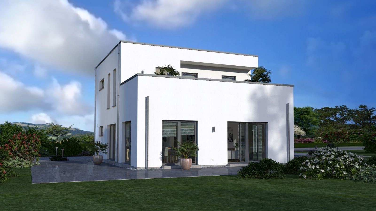 REPRÄSENTATIVE FLACHDACHVILLA IN EXTRAVAGANTEN DESIGN IN LOSTAU