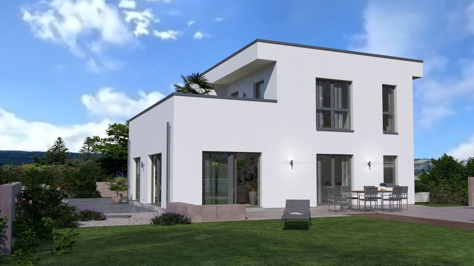 REPRÄSENTATIVE FLACHDACHVILLA IN EXTRAVAGANTEN DESIGN IN LOSTAU