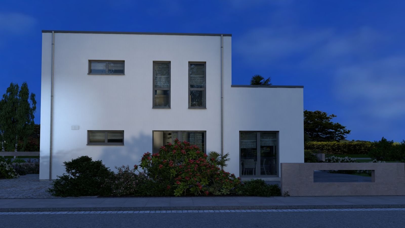 REPRÄSENTATIVE FLACHDACHVILLA IN EXTRAVAGANTEN DESIGN IN LOSTAU