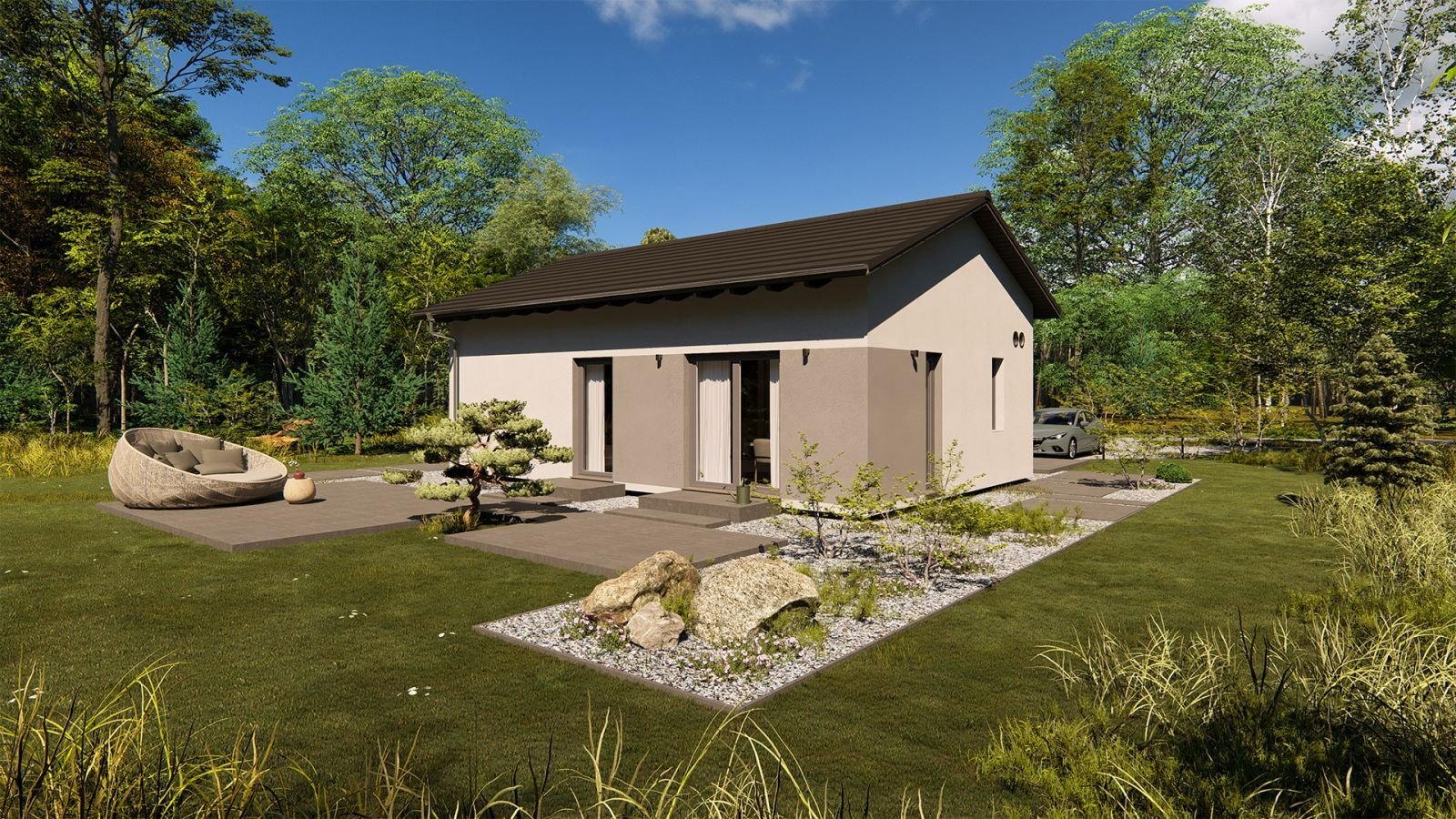 Schorfheide: Kleine Bungalows für Singles und kleine Familien. Entfliehen Sie den steigenden Mieten. Bauen Sie mit Okal Ihr eigenes Zuhause.  