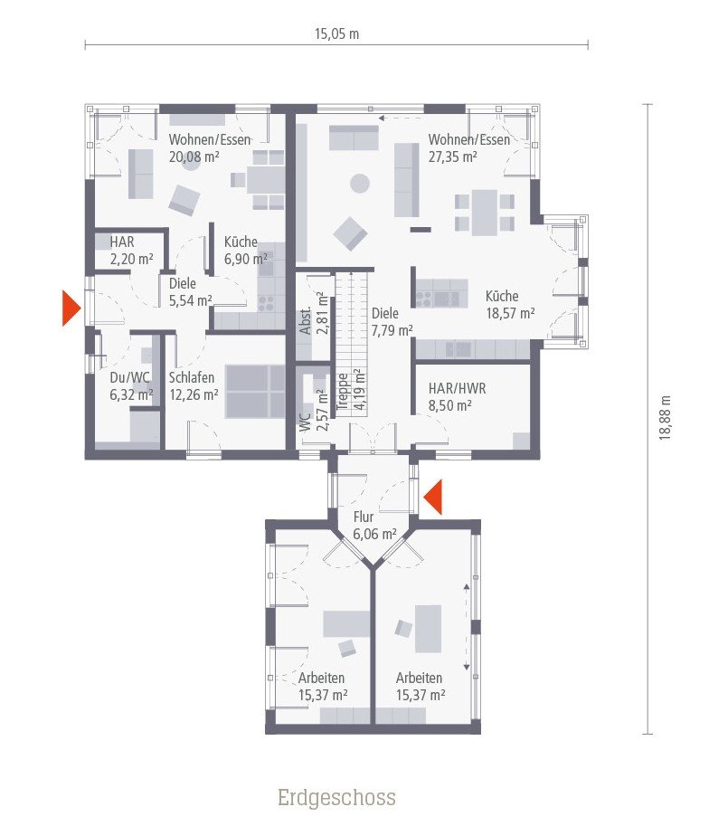 Haus mit 2 Wohnungen = 1 Preis ! Wohnung mit 6 und mit 2 Zimmern ! Mit Grundstück !