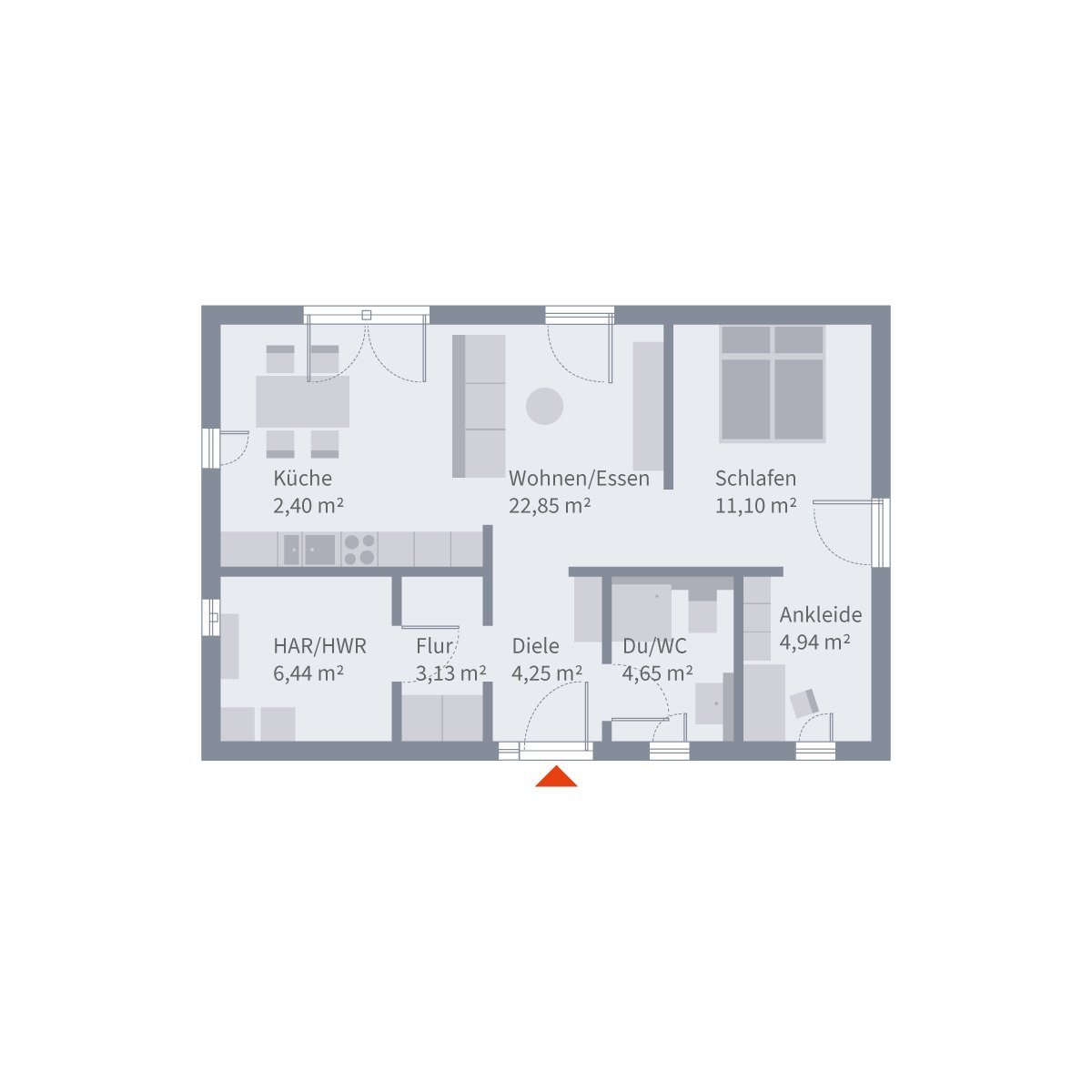 Ein zusätzlicher Raum liegt abseits und greift nicht in den Wohnbereich ein