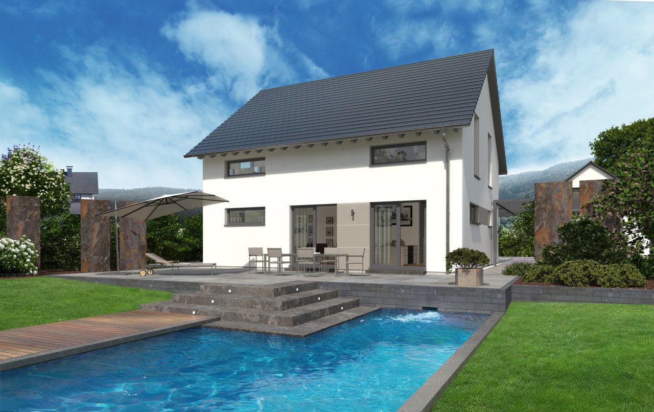 Diese tolle Haus-Optik mit dem genialen Grundriss ! Mit einem Grundstück berechnet !