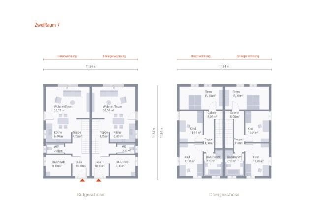 2-Familienhaus mit Flachdach nur 405.500,-€ je Haushälfte/Familie//Grundstückshälfte !
