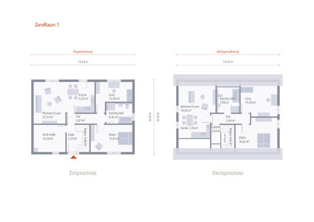 ZweiRaum Grundriss EG+DG ZweiRaum Grundriss EG+DG