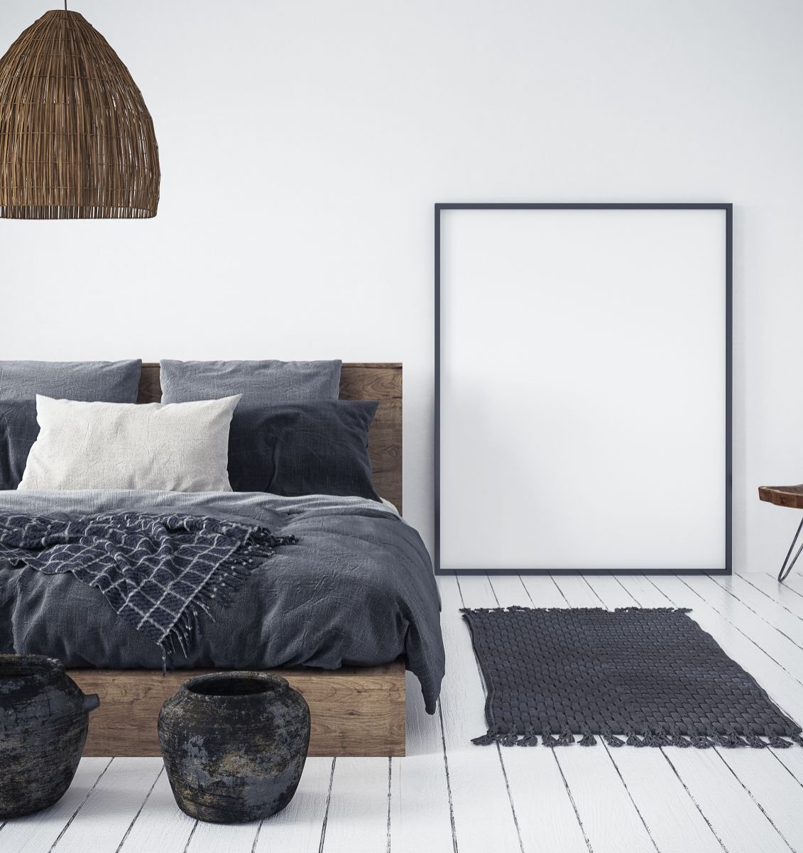 Schlafzimmer mit Bett und Teppich