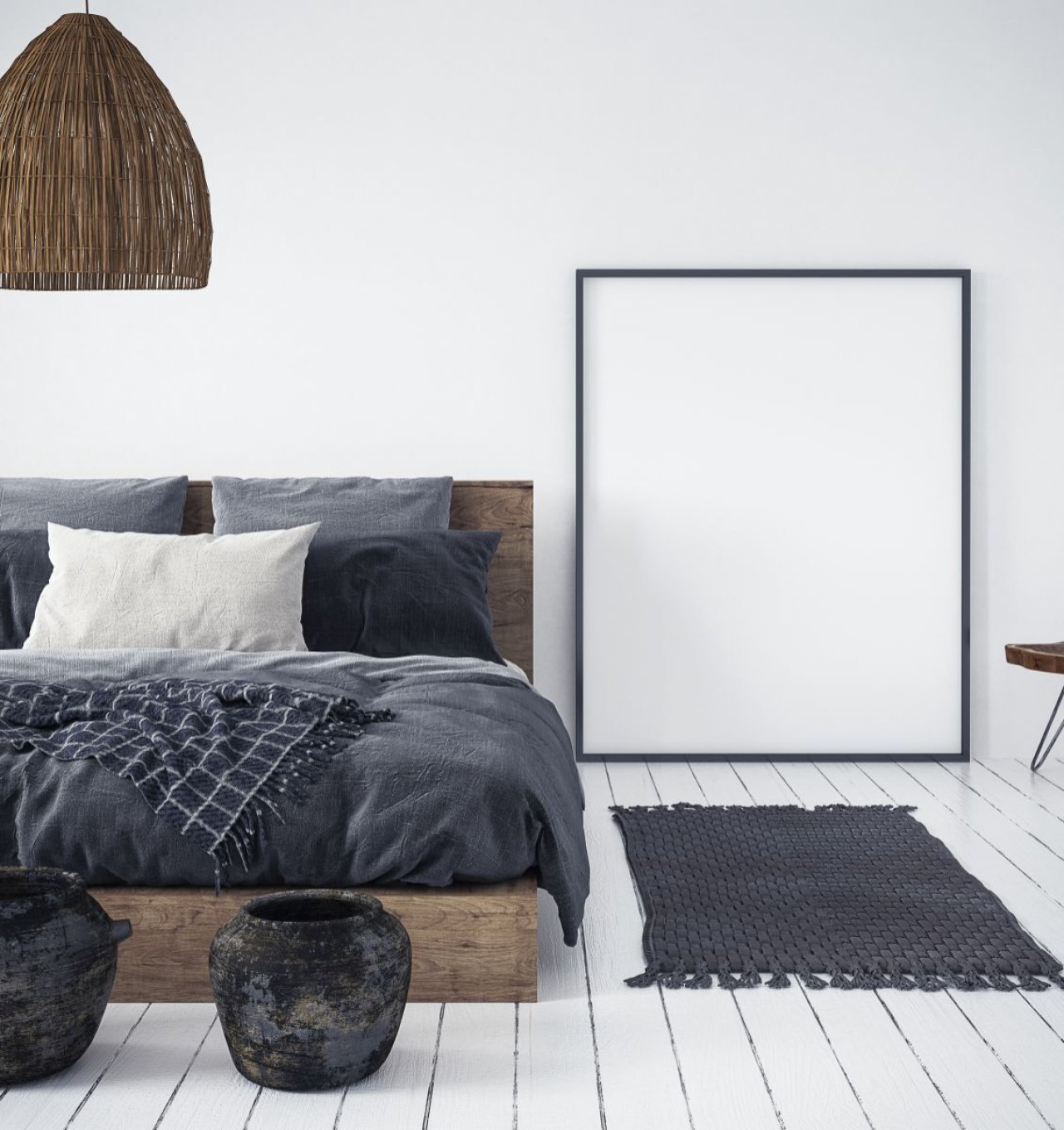 Schlafzimmer mit Bett und Teppich