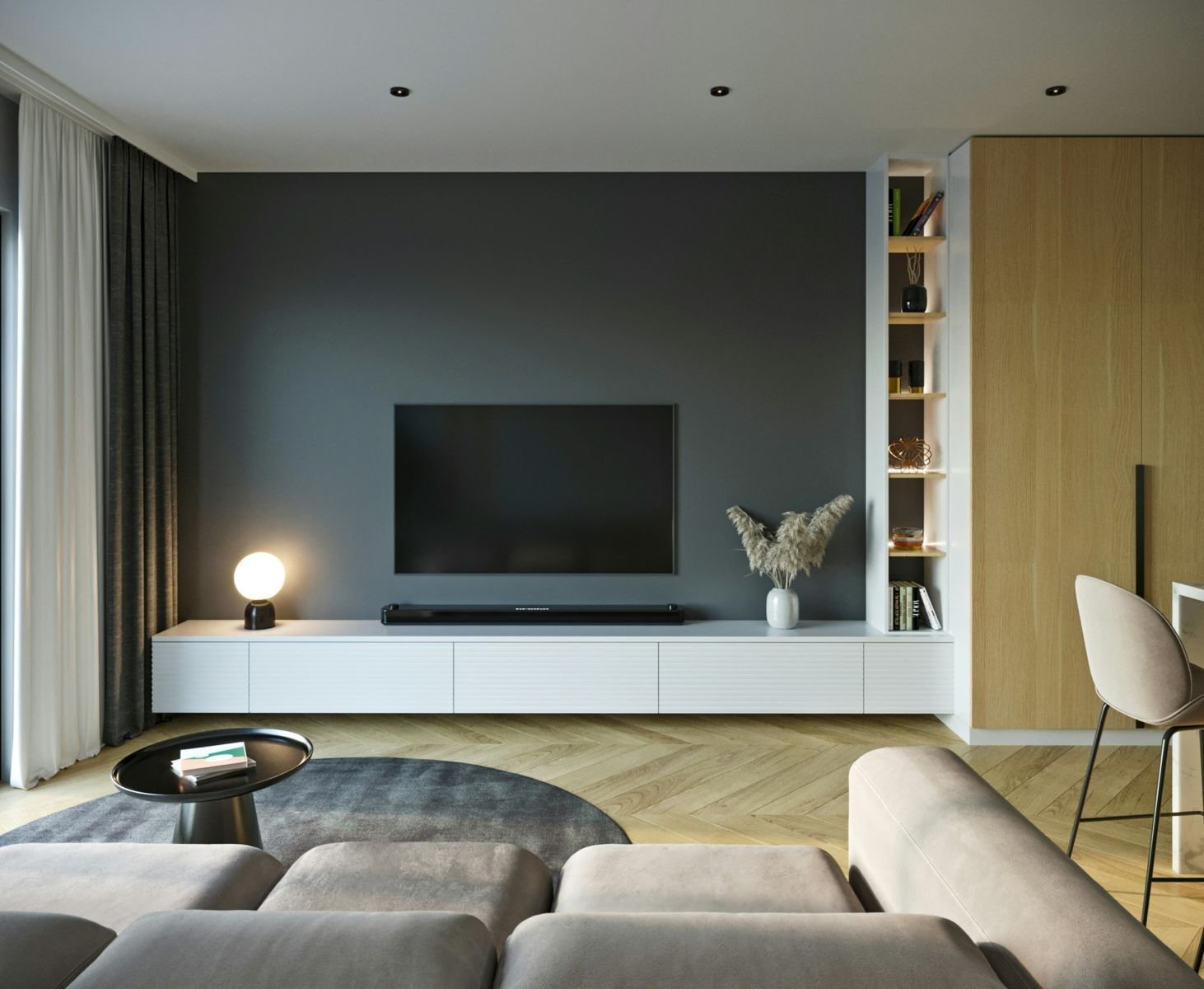 Modernes Wohnzimmer mit TV-Wand