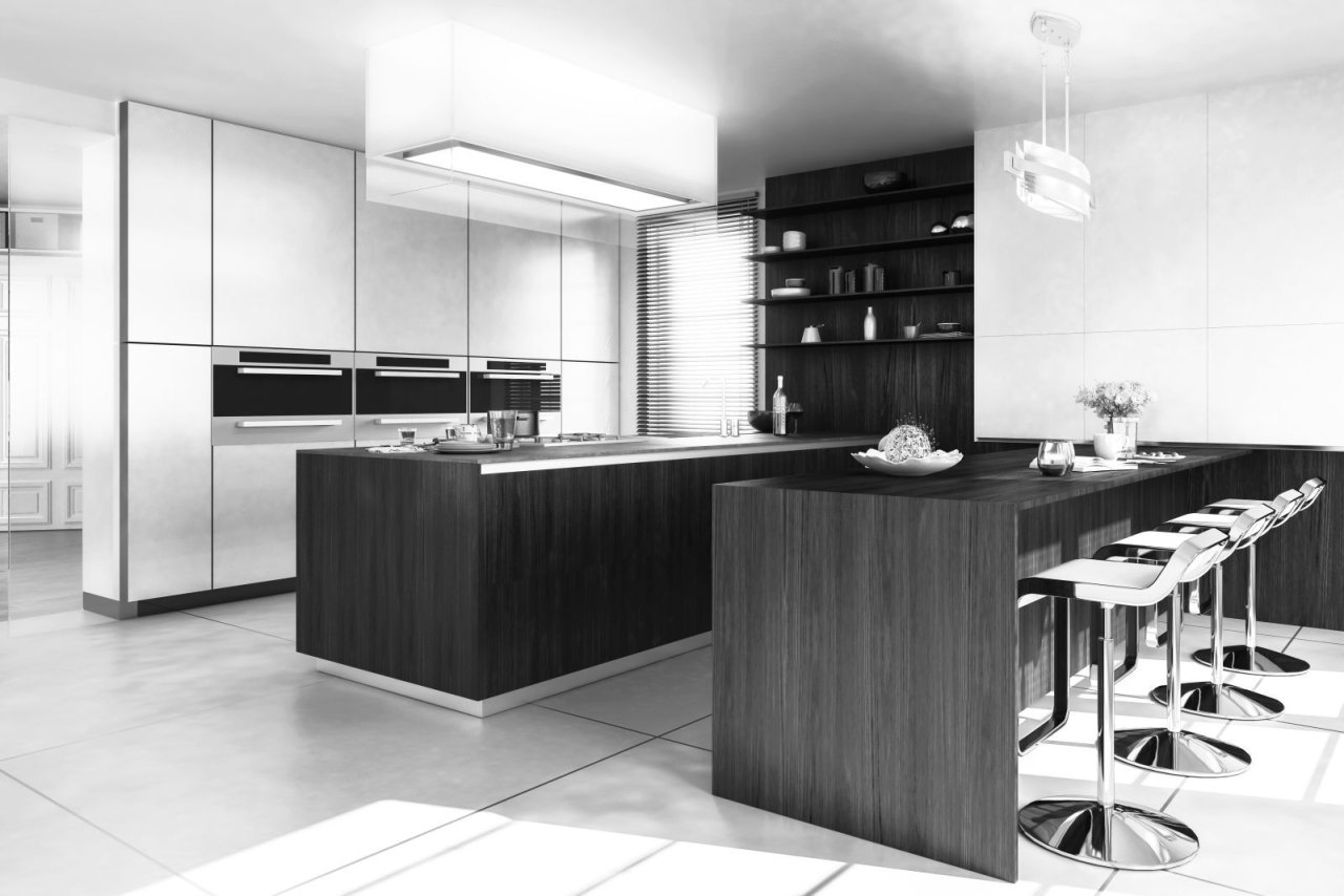 Moderne Küche in Schwarz-Weiß mit Kochinsel Moderne Küche in Schwarz-Weiß mit Kochinsel