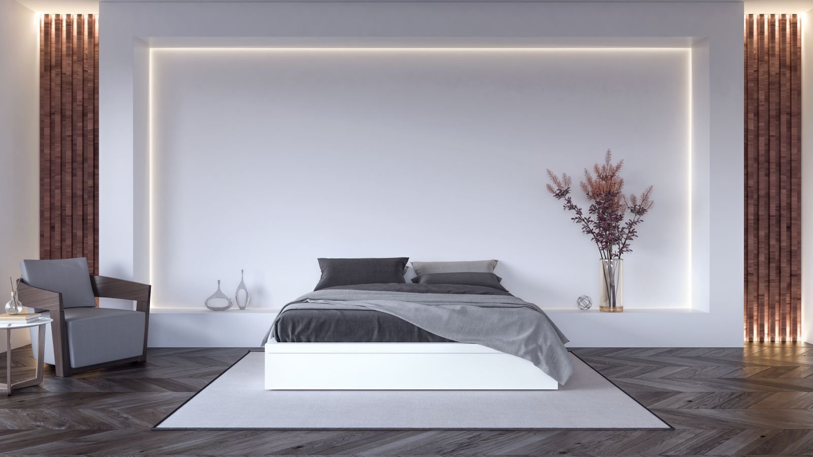Schlafzimmer mit indirekter Beleuchtung
